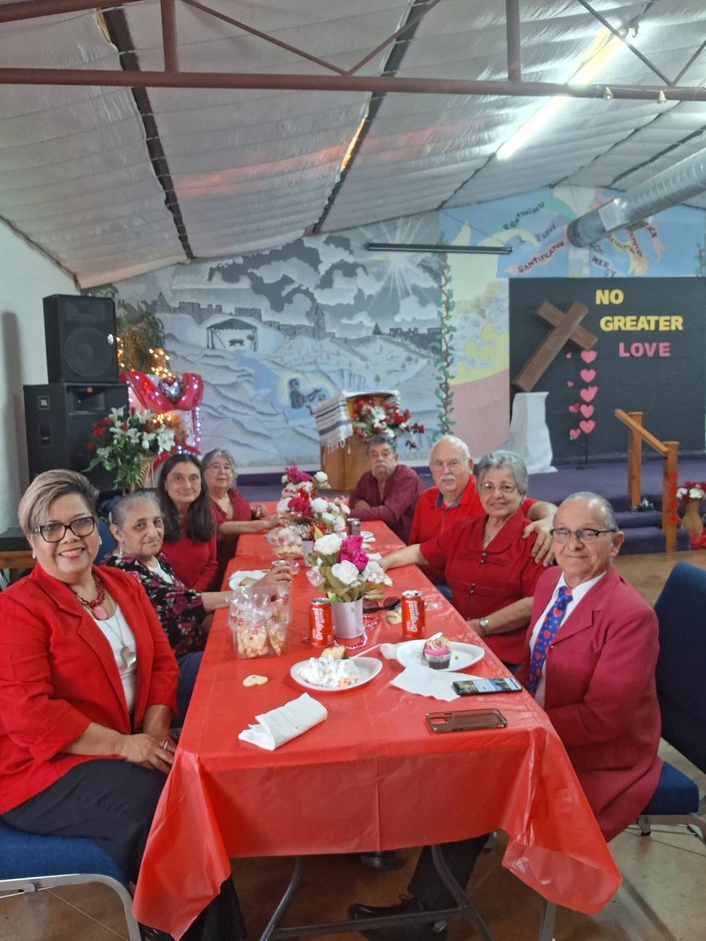 Church members sharing a Valentine’s lunch together